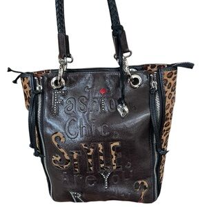 Brighton RARE 2013 DIVA Leather and Leopard Print Pony Hair Tote Shoulder Bag